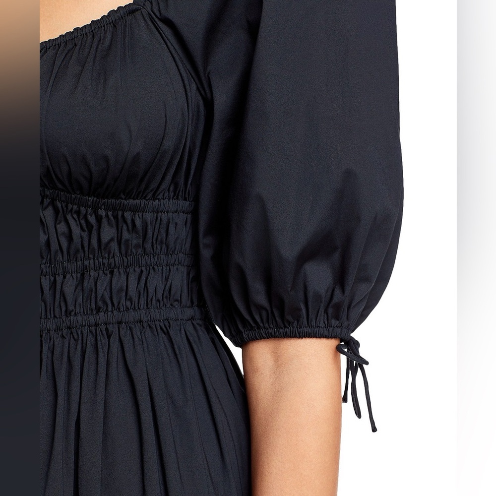STAUD Black Puff Sleeve Maxi Dress – Smocked Empire Waist Cotton Poplin, Large - Picture 4 of 9